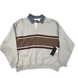 Reserved Supply Men’s Essentials Fit Gray Brown Mockneck Rugby‎ Sweatshirt M NWT
